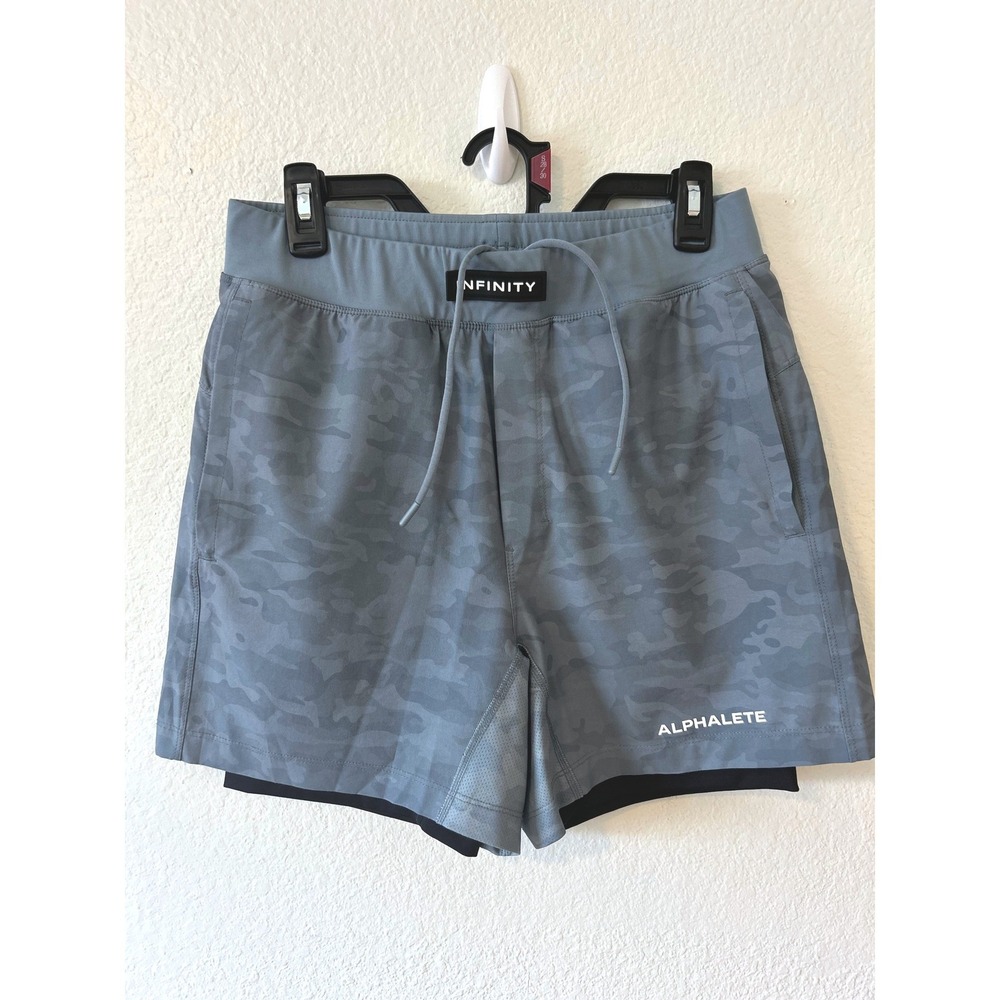 Alphalete Mens Infinity 2-in-1 Training Shorts Grey Camo Compression Liner Small
